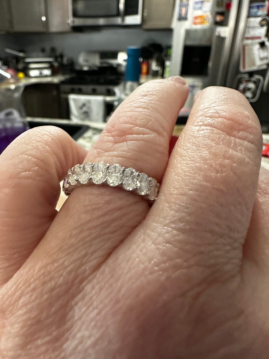 Customer photo review of 5ct Moissanite Oval Eternity Ring