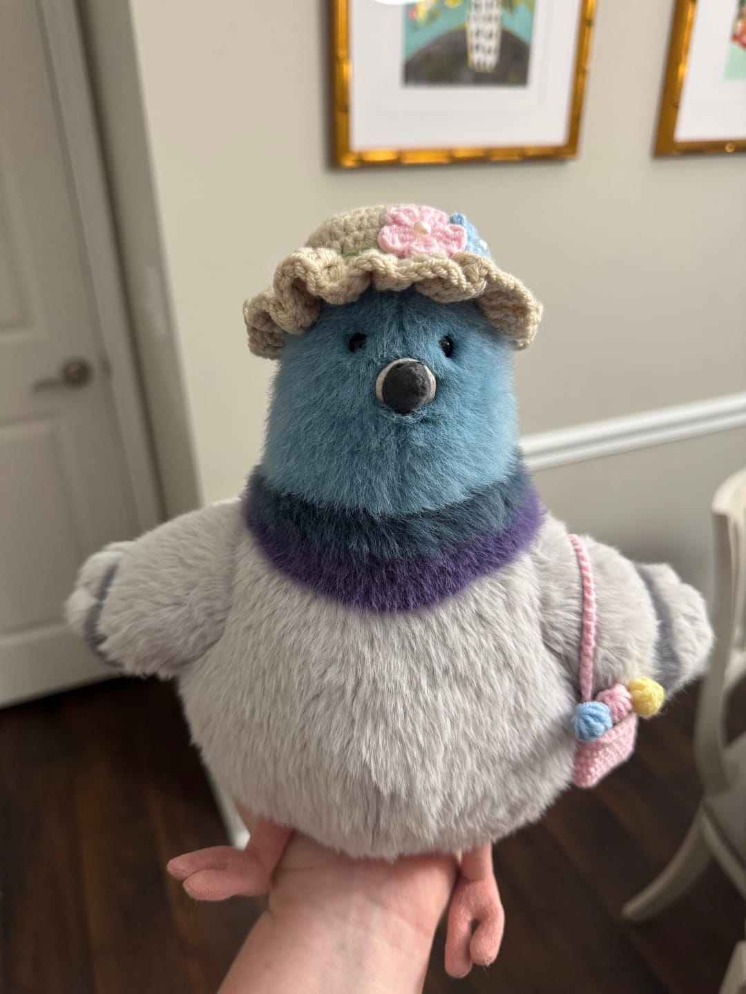 Customer photo review of Crochet Sunhat & Mini Bag Set for Jellycat Peanut  – Fit for Similar 15cm Plushie