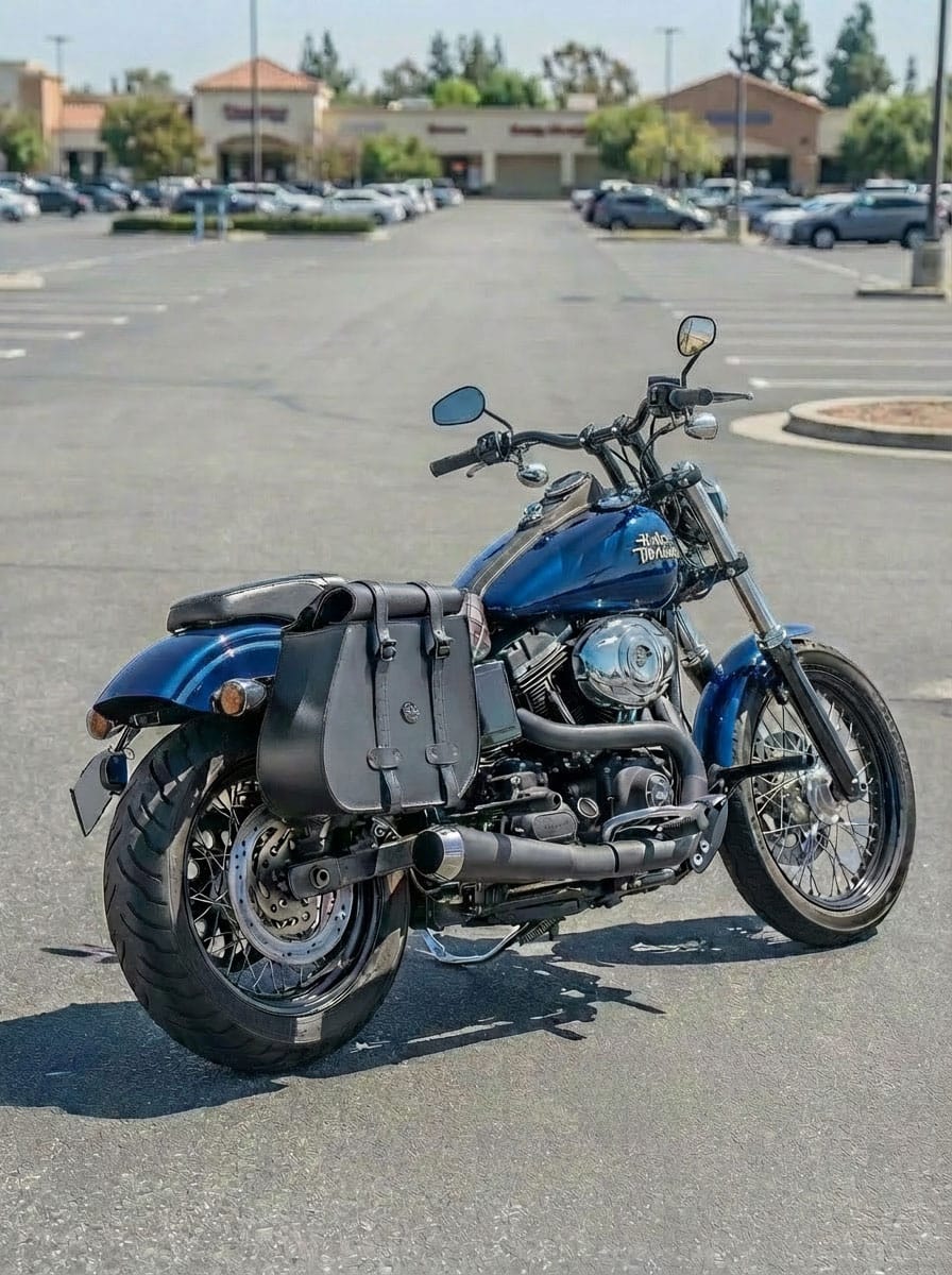 Customer photo review of 45L - Wraith XL Roll-Top Quick-Mount Shock Cutout Saddlebags For Harley Dyna Street Bob FXDB/I