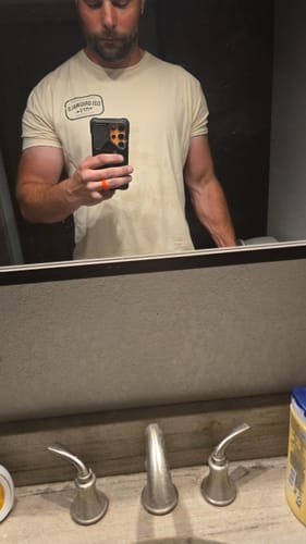 Customer photo review of LOCAL MFG DROP-CUT T-SHIRT - SAND