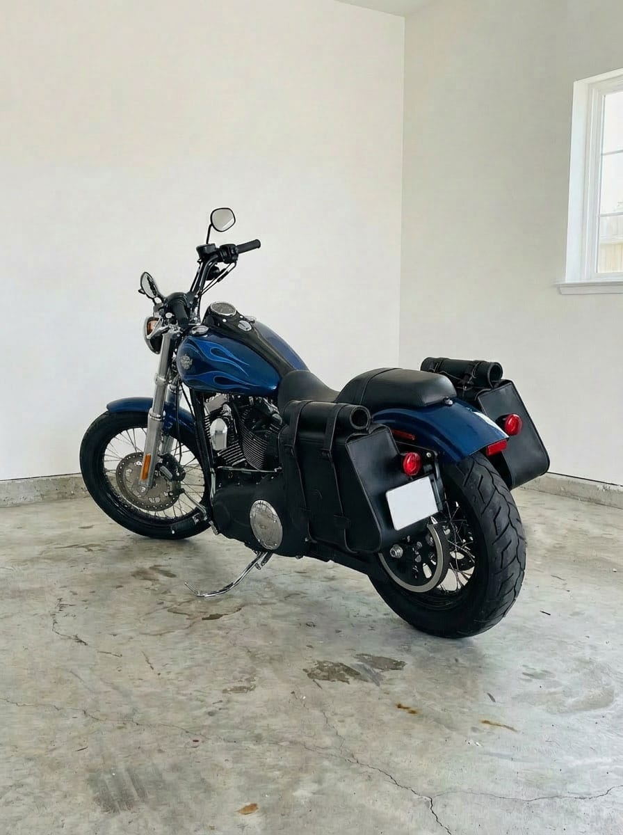 Customer photo review of 45L - Wraith XL Roll-Top Quick-Mount Shock Cutout Saddlebags For Harley Dyna Wide Glide FXDWG/I