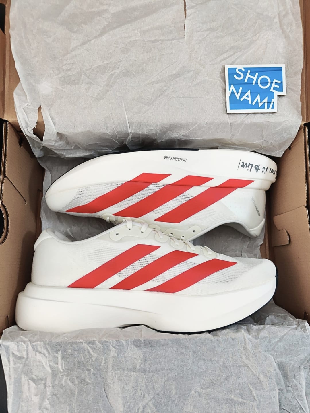 Customer photo review of Adidas Adizero EVO SL Off White Better Scarlet Men's