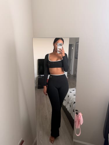 Customer photo review of Black and White Long Sleeve and Flare Pant Set