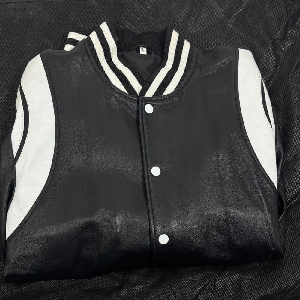 Customer photo review of Campio Varsity Black Leather Jacket For Men