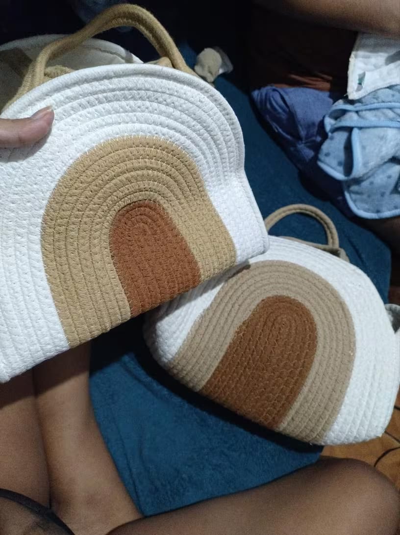 Customer photo review of Rainbow Woven Diaper Caddy