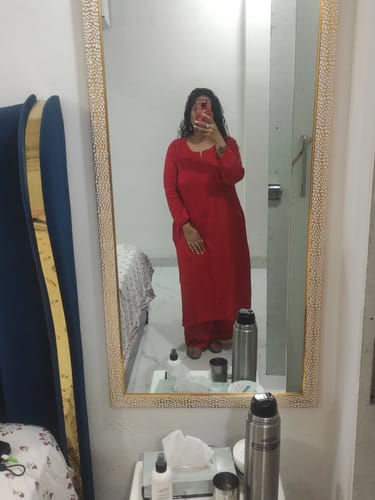 Customer photo review of Red 2 piece Rayon Mukaish set
