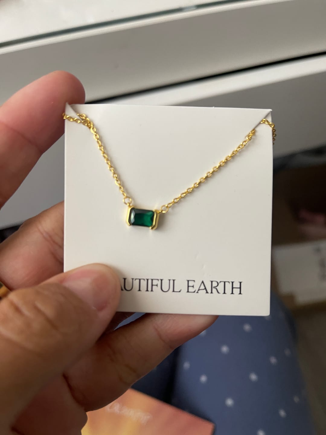 Customer photo review of Monica Green Emerald Necklace