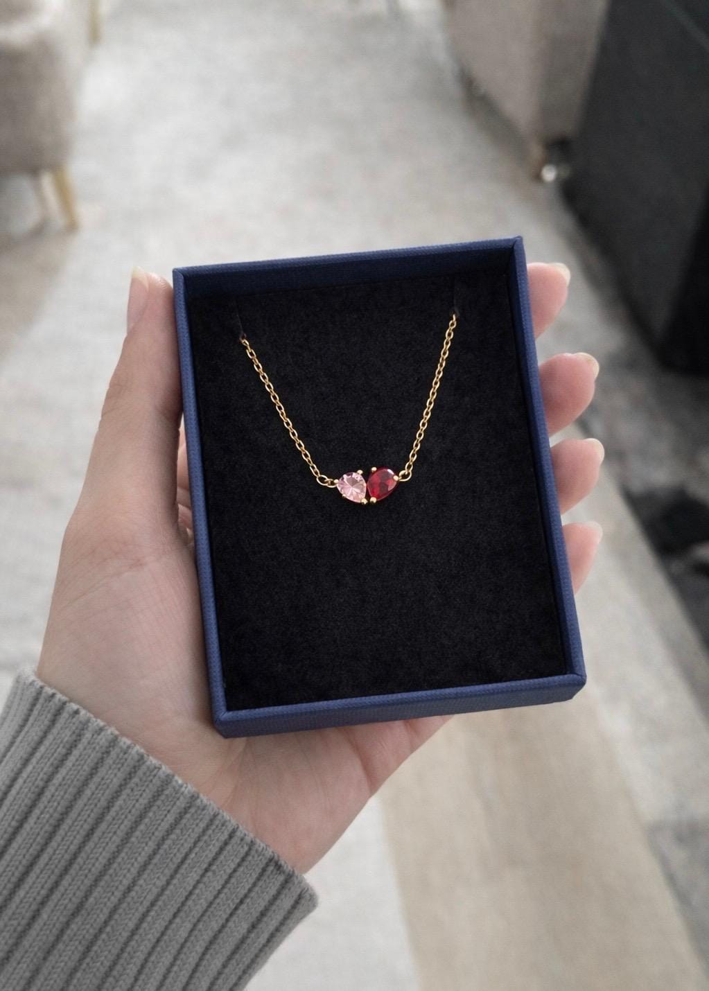 Customer photo review of Custom Heart Birthstone Necklace - Sterling Silver