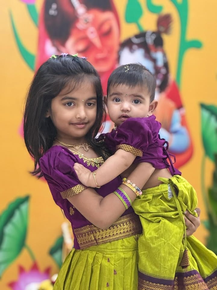 Customer photo review of Green and Wine Kids Langa Blouse – Traditional Zari Border Cotton Dress for Baby Girl