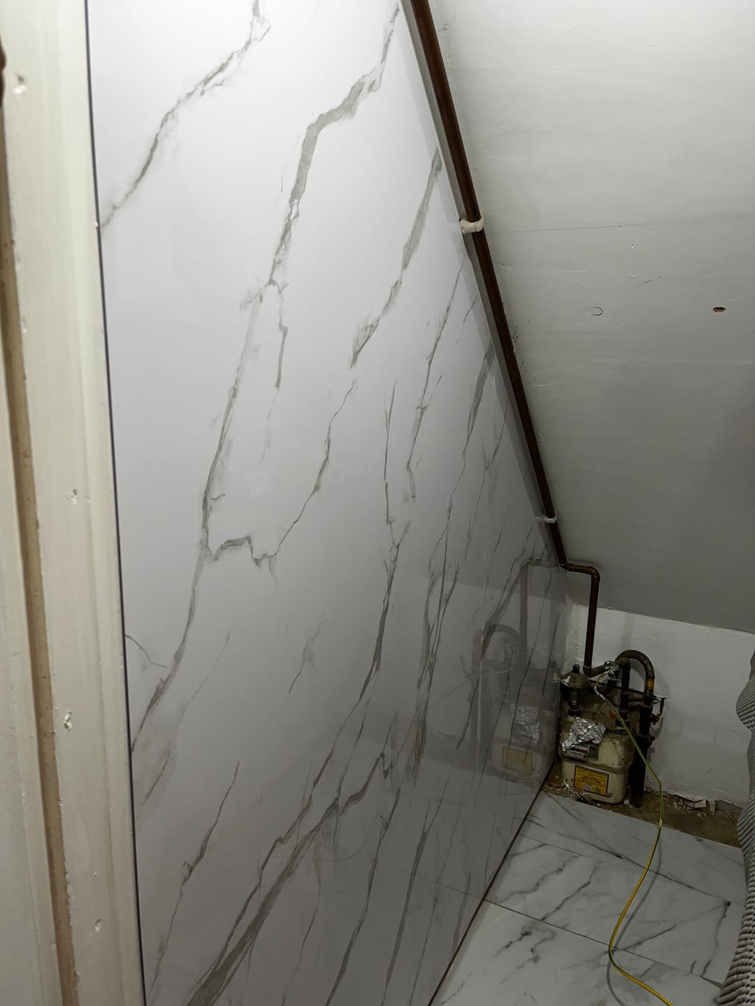 Customer photo review of Premium Carrara White Marble Gloss Shower Wall Panel – 1M x 2.4M