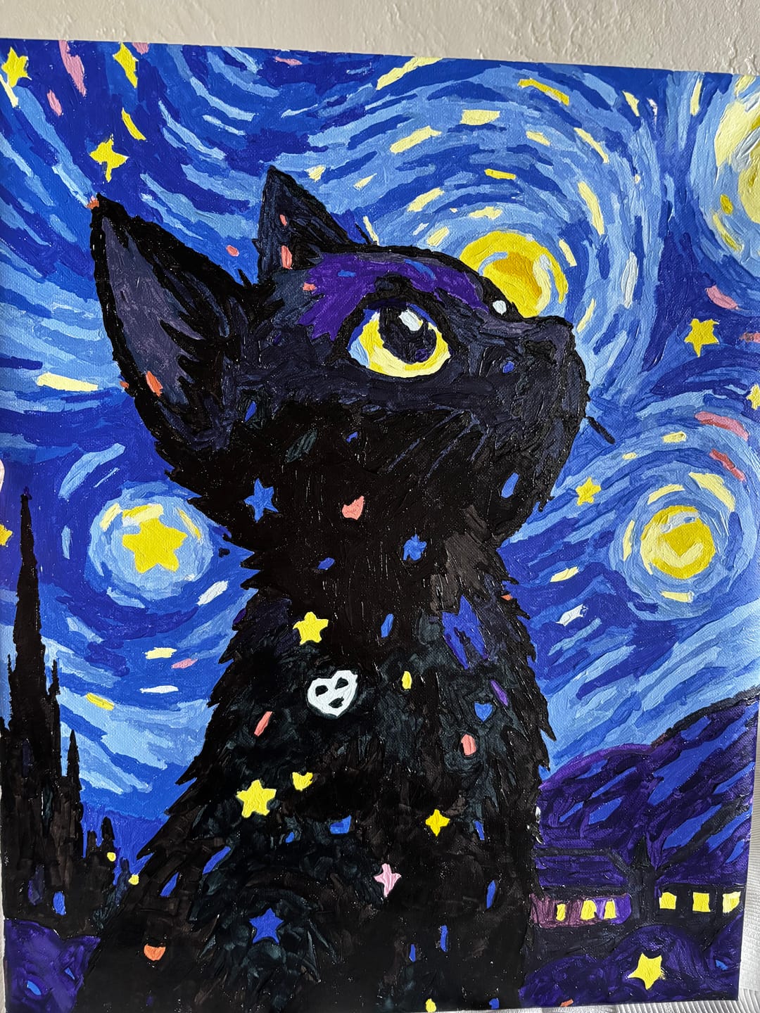 Customer photo review of Cat at the Starry Night | Paint by Number