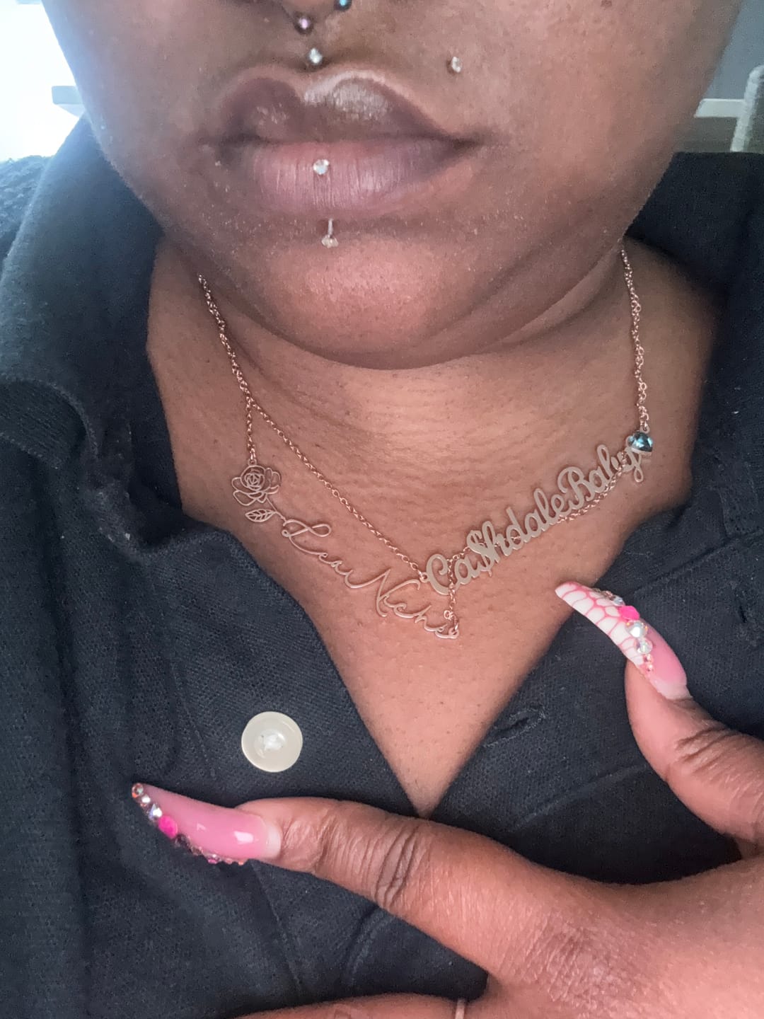 Customer photo review of Birth Flower Horizontal Name Necklace