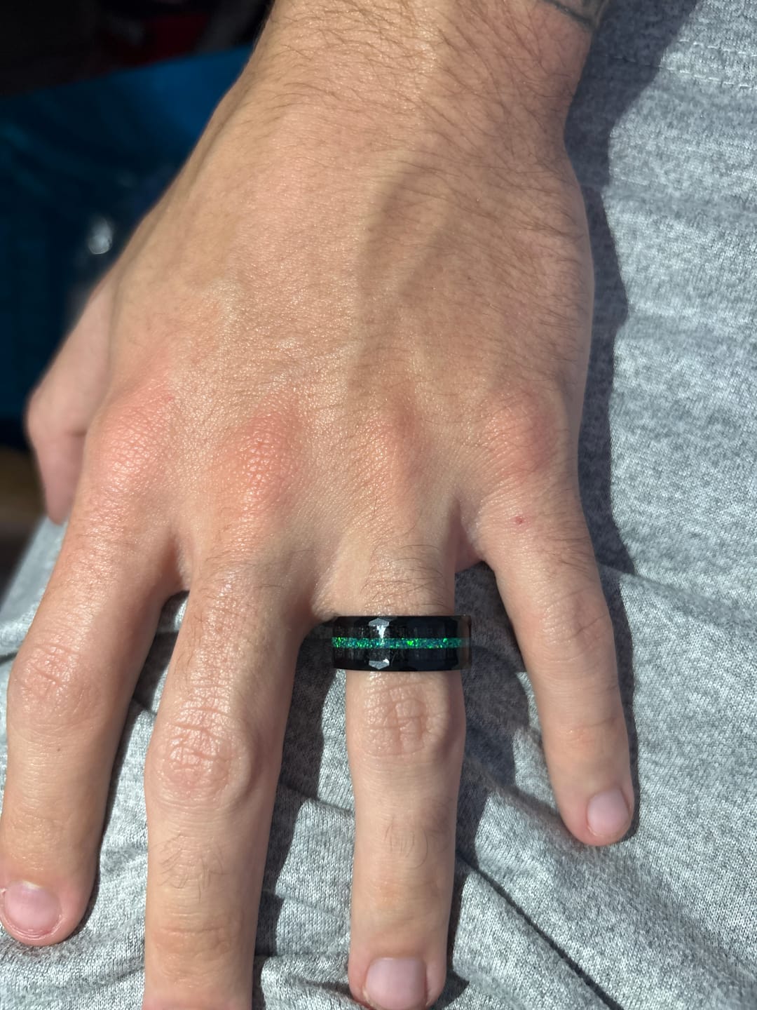 Customer photo review of Guardians Of The Galaxy - Azure Opal & Ebony Men's Tungsten Ring (Hammered)