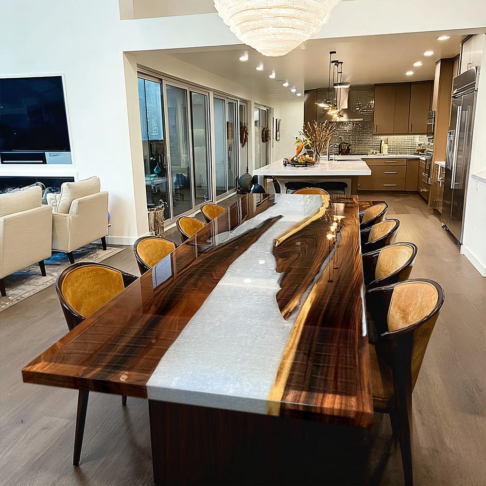 Customer photo review of Artisanal Black Walnut Wood Pearlwhite Shimmer Epoxy Table KCT62 - for Upscale Dining Rooms