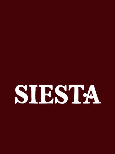 Customer's view of the LA SIESTA ESPAÑOLA WALLPAPER, showing 'SIESTA' in white text on a dark red background.