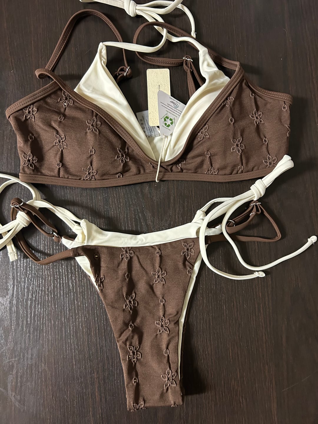 Customer photo review of Seamolly Recycled Fabric Jacquard String Double Layer Bikini Set