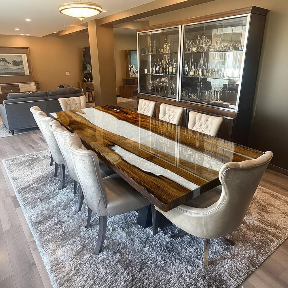 Customer photo review of Artisanal Black Walnut Wood Pearlwhite Shimmer Epoxy Table KCT62 - for Upscale Dining Rooms