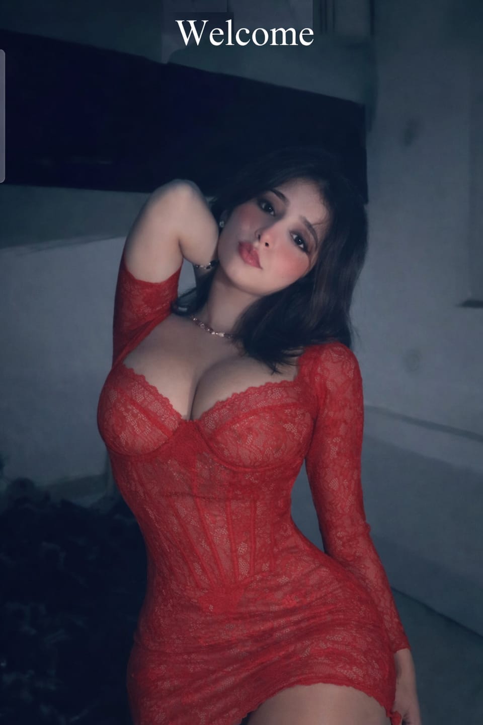 Customer photo review of Alicia Lace Mini Dress in Red