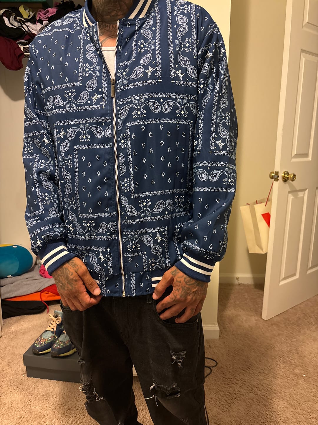 Customer photo review of Paisley Print Baseball Jacket