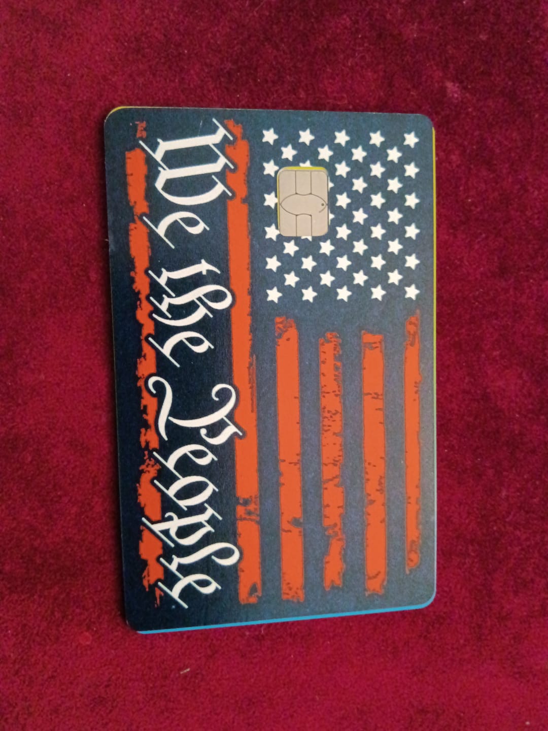 Customer photo review of We The People Flag Credit Card Skin Decal