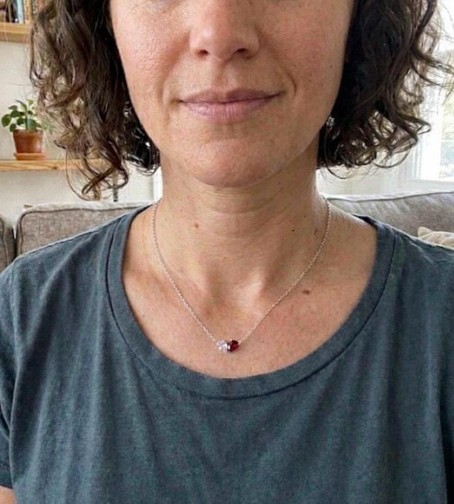 Customer photo review of Custom Heart Birthstone Necklace - Sterling Silver