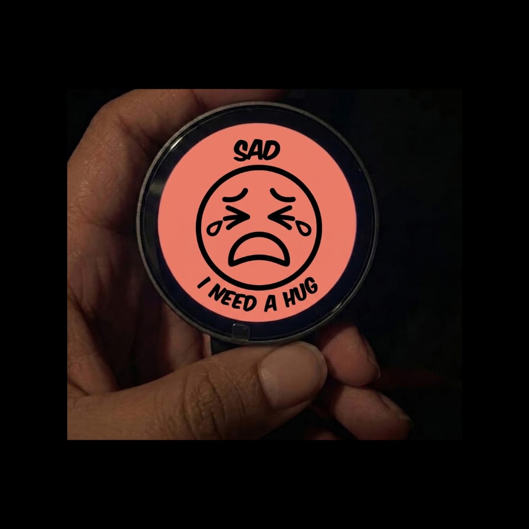Customer photo review of FaceFlip™ | Mood Badge