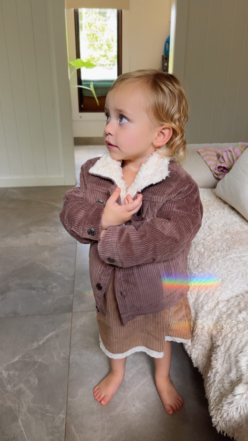 Customer photo review of Kids Organic Cotton Corduroy & Sherpa Jacket