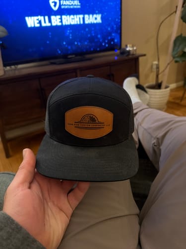 Customer photo review of Flat Bill Seven-Panel Leather Patch Hat - Richardson 168