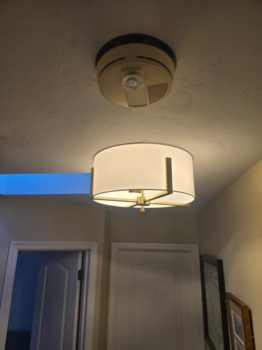 Customer photo review of Modern Wide Drum Fabric Cage Flush Mount Light