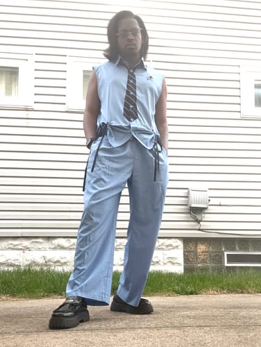 Customer photo review of Men's Tie Print Sleeveless Two Pieces Outfit SKUL37678