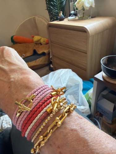Customer photo review of GLENAN DOUBLE TOUR GOLD LEATHER BRACELET