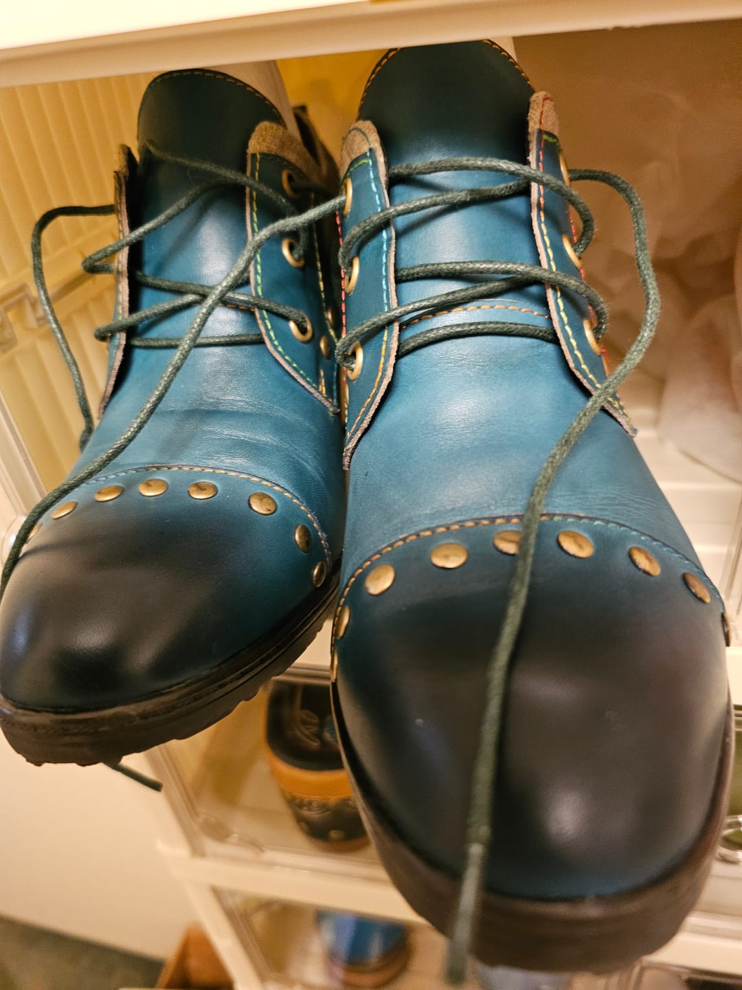 Customer photo review of Vintage Teal Studded Oxford Heels