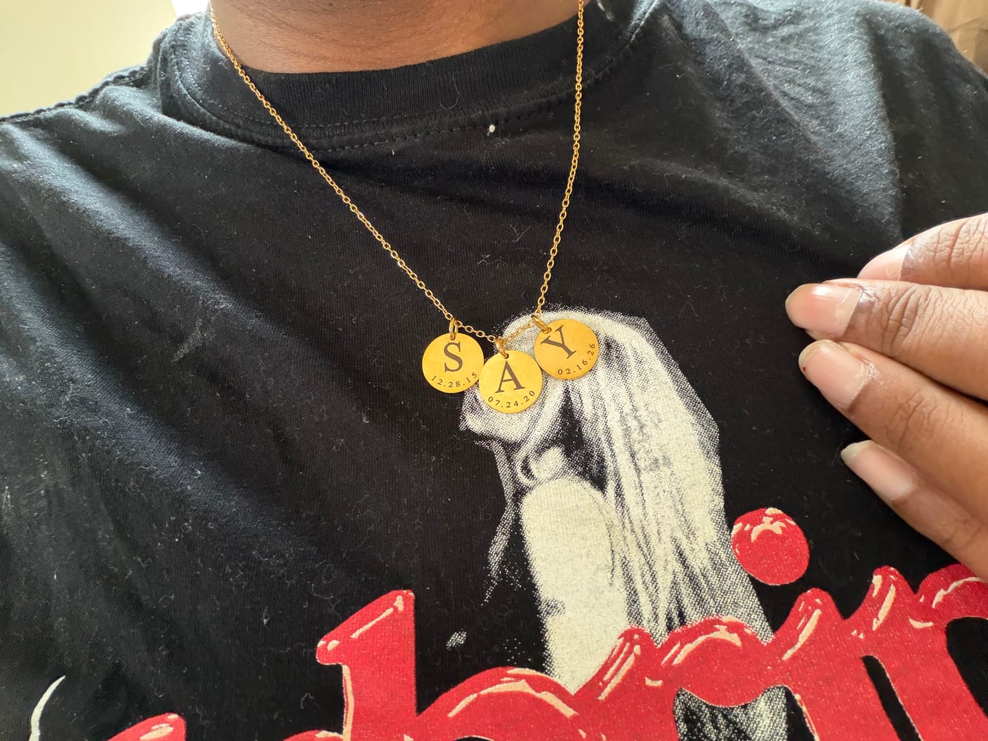 Customer photo review of Initial Date Charm Necklace