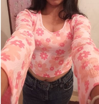 Customer photo review of Flower Kiss Flared Sleeve Crop Top
