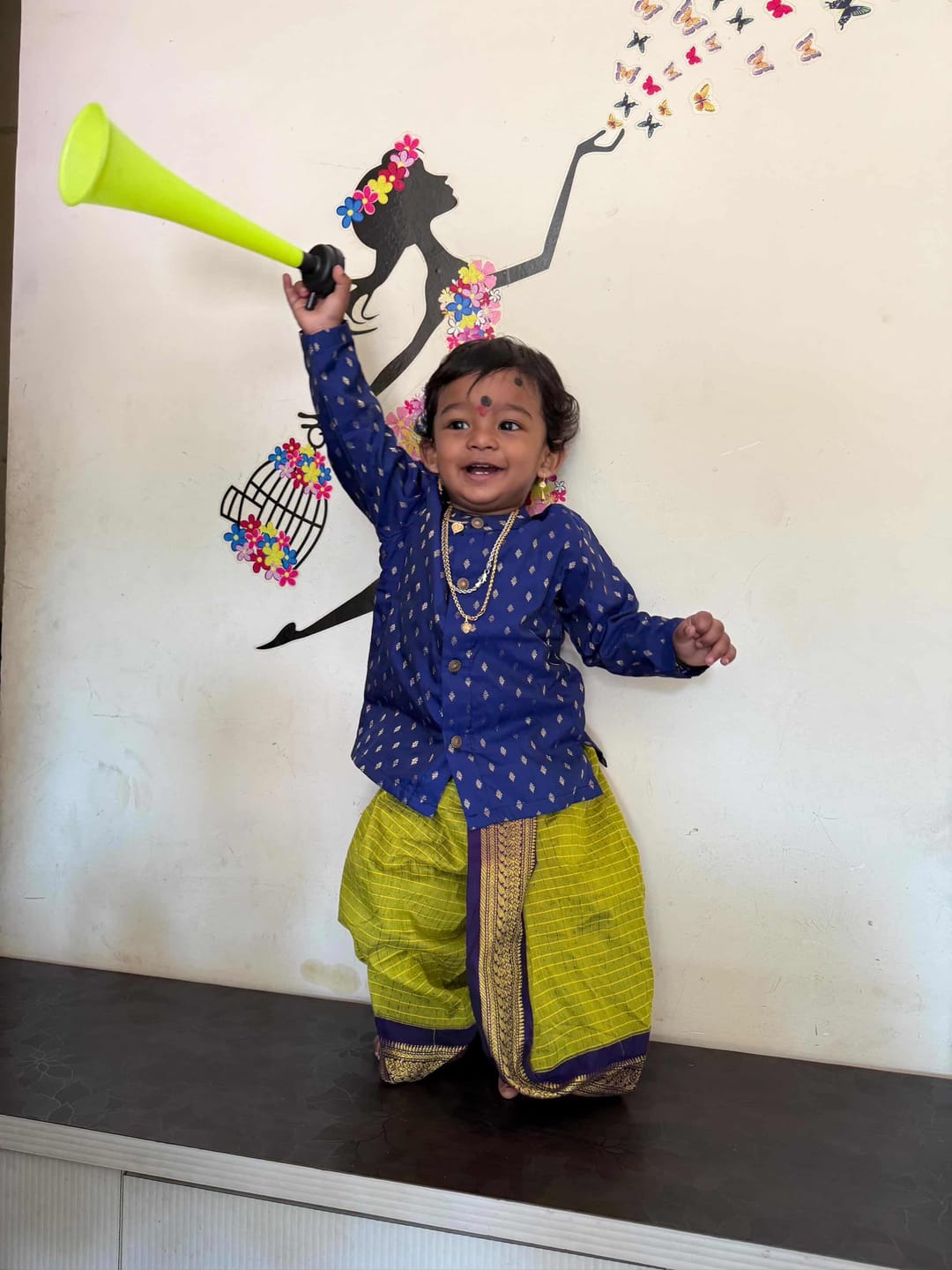 Customer photo review of Green & Navy Blue Dhoti Kurta for Baby Boys