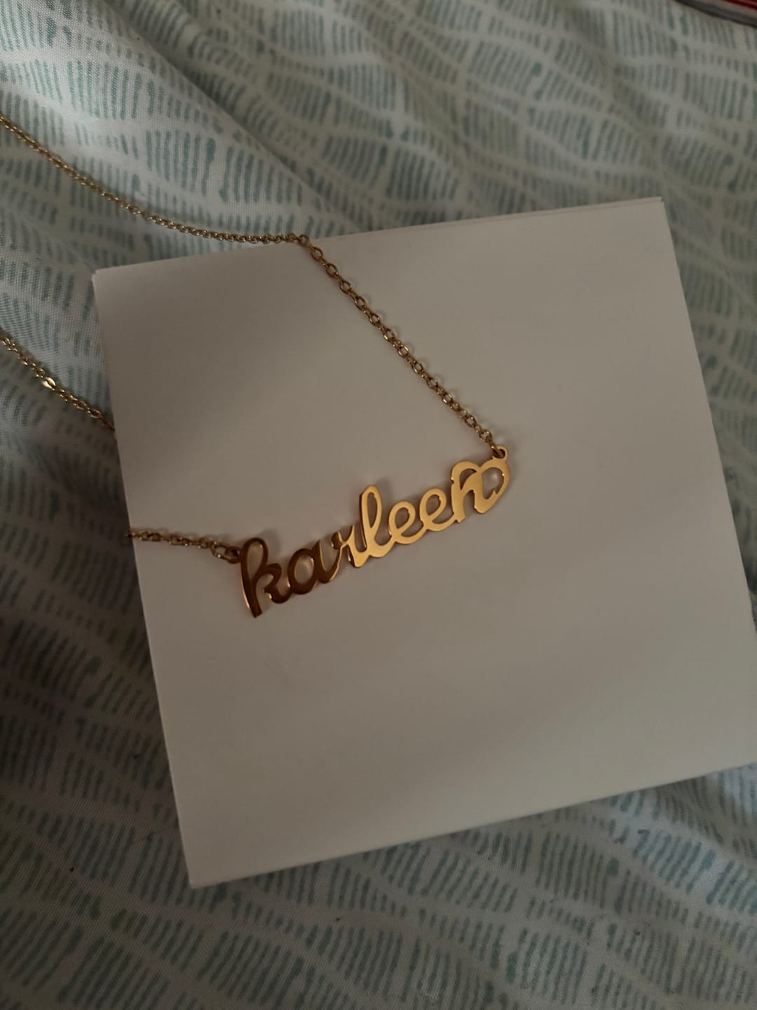 Customer photo review of Crescent Heart Name Necklace