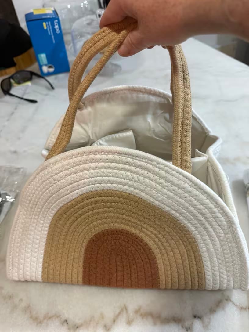 Customer photo review of Rainbow Woven Diaper Caddy