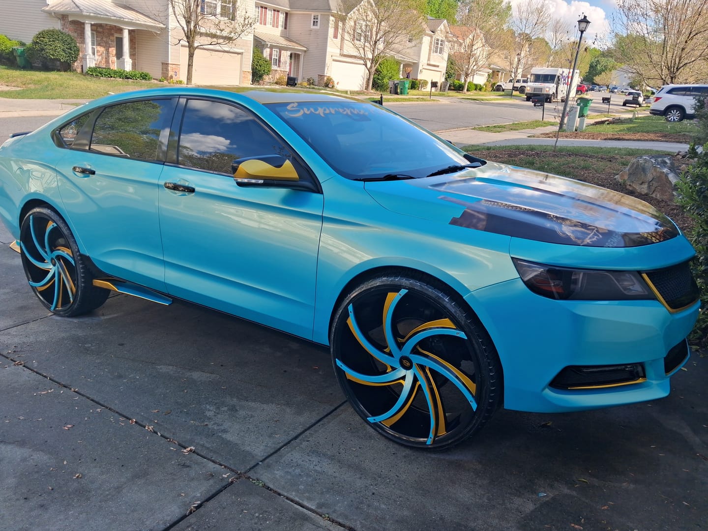 Customer photo review of Color Shift Neon Ice Blue Vinyl Wrap