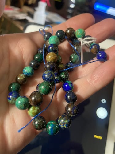 Customer photo review of 15" Genuine Azurite 8mm round beads, natural Green blue color beads