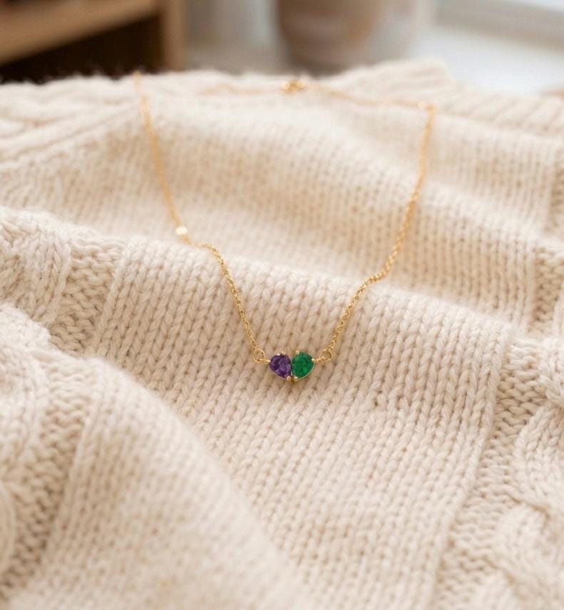 Customer photo review of Custom Heart Birthstone Necklace - Sterling Silver