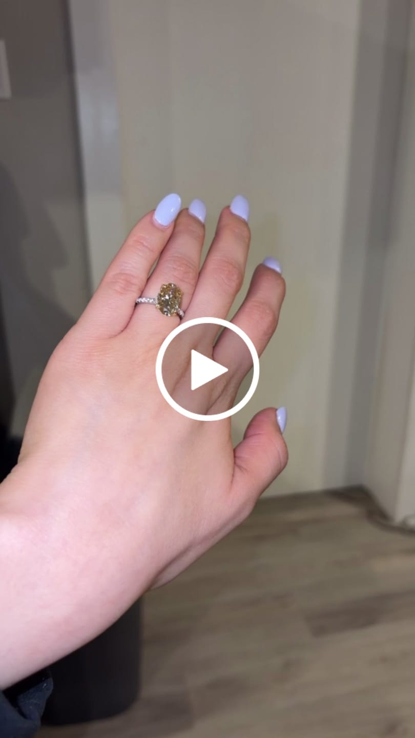 Customer video review of Moissanite 4.0Ct Oval Cut Champagne Hidden Halo Two-Tone Engagement Ring
