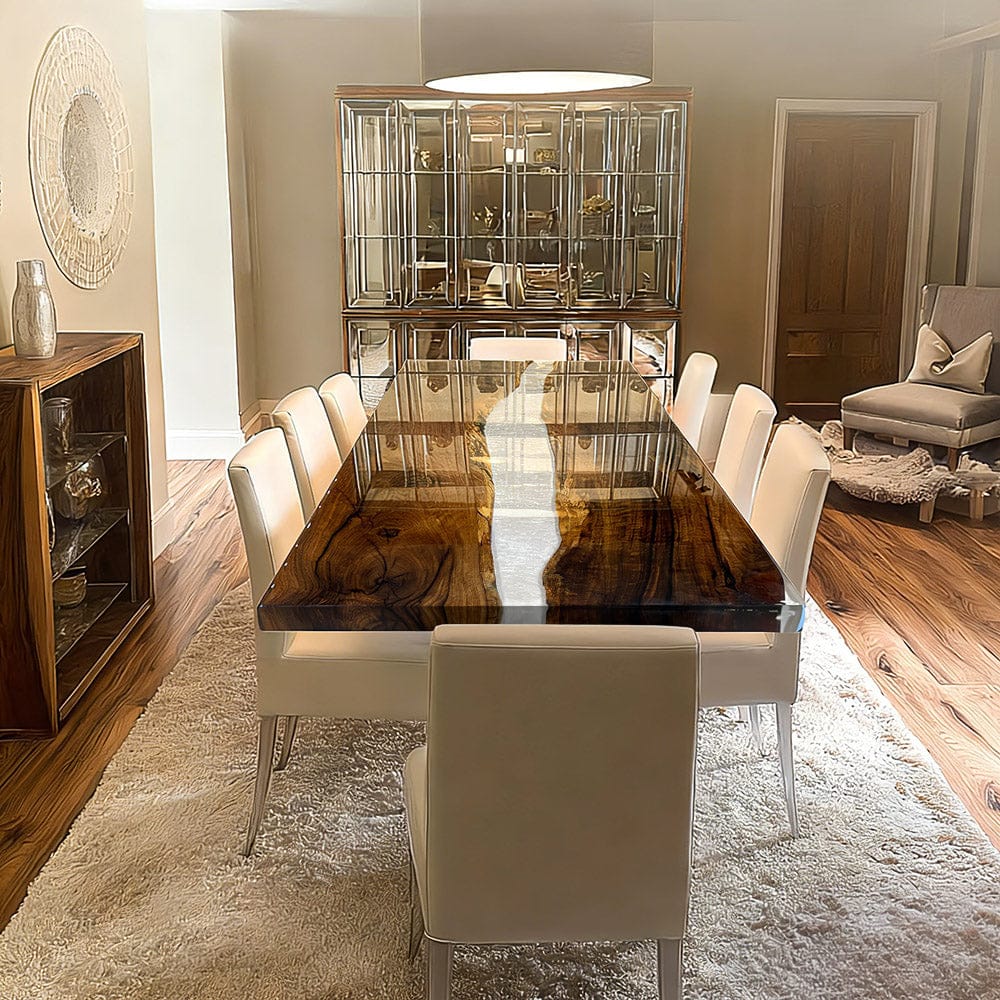 Customer photo review of Artisanal Black Walnut Wood Pearlwhite Shimmer Epoxy Table KCT62 - for Upscale Dining Rooms