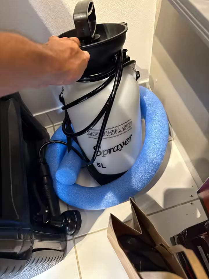 Customer photo review of Portable Manual Camping Shower – 3/5/8L Hand Pump with 3m Hose