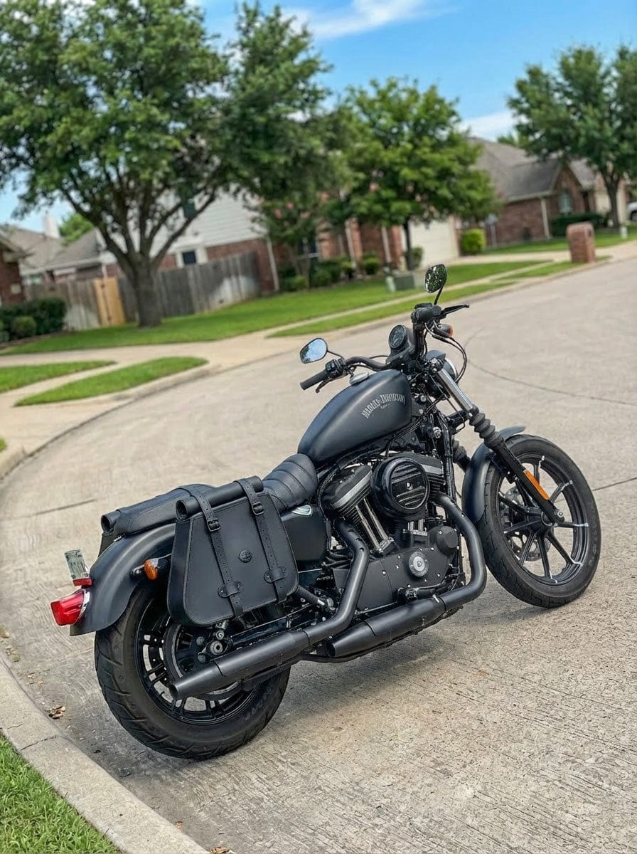 Customer photo review of 35L - Ghost Large Roll-Top Shock Cutout Saddlebags For Harley Sportster 883 Iron XL883N