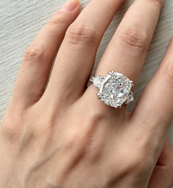 Customer photo review of S925 6.0Ct Cushion Cut Three Stone Engagement Ring Simulated or Moissanite Diamond Bridal Rings For Women