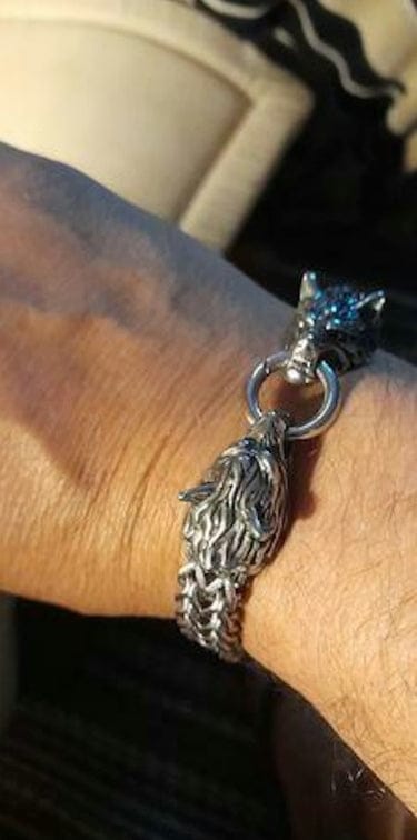 Customer photo review of WorldNorse Wolf Head Viking Titanium Steel Strengthen Bracelet