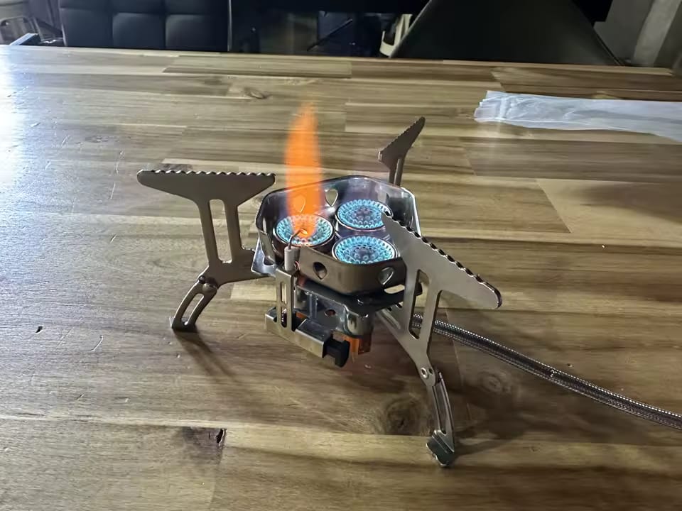 Customer photo review of 3-Head 5800W Folding Gas Camping Stove – Portable Backpacking Burner