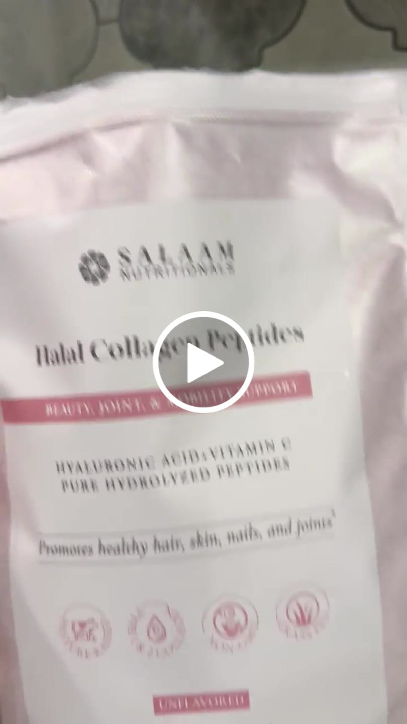 Customer video review of Pure Halal Collagen Hydrolyzed Peptides Type 1 & 3 Powder - With Vitamin C & Hyaluronic Acid | Salaam Nutritionals