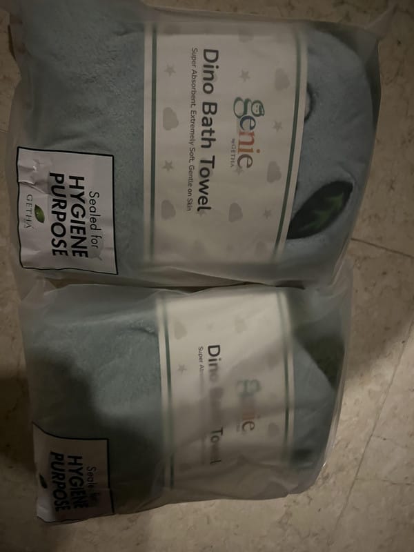 Customer photo review of Genie Dino Bath Towel