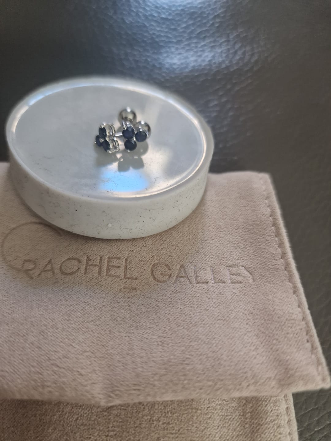 Customer photo review of Blue Sapphire Trinity Sleep Stud Earrings